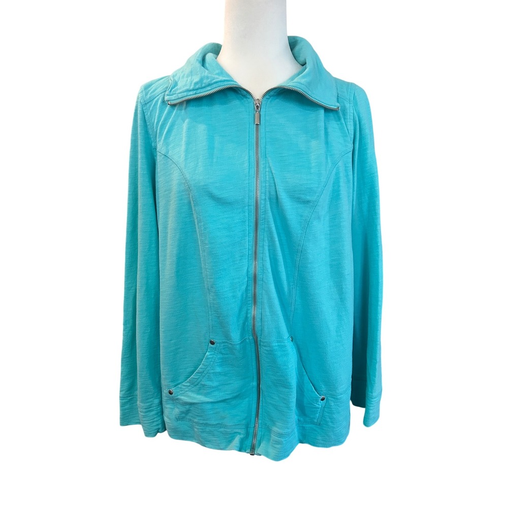 Lizwear Womens XXLTG Aqua Blue‎ Full Zip Up Long Sleeve Jacket Pockets